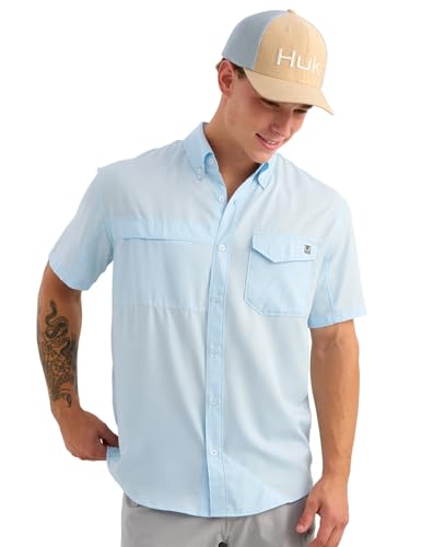 Image of HUK Men's Tide Point Kc Scott Original Artwork Short Sleeve Shirt, Fishing Button Down