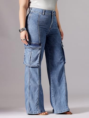 Image of Miss Chase A+ Women's Wide Leg High Rise Regular Length Stretchable Denim Jeans