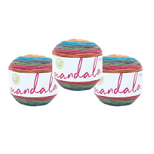 Image of Lion Brand Yarn, Mandala DK Lightweight Yarn for Knitting, Crochet, and Crafts, Groot, 3 Pack, Self-Striping Acrylic Fiber for Baby Blankets, Multicolor Shawls and Variegated Cardigans