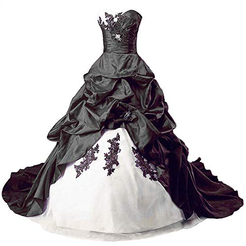 Zorayi Robes de mariée Longue Taffetas Robe de Nuptiale Robes de Bal Vêtements de mariée Femmes sans Bretelles Ivoire & Noir Taille 50