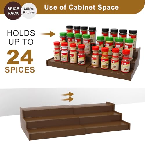 Lenwi Spice Rack Organizer for Cabinet, 3 Tier Expandable Bamboo Spice Storage for Kitchen Cupboard Pantry, Brown by Lenwi - Used condition - Image 3