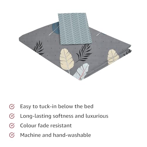Image of IVAZA Ezyption Cotton Soft and Warm Mix N Match Bedsheet Set for Single Size Bed Soft Durable bedsheet with1 Pillow Cover Grey Leaf