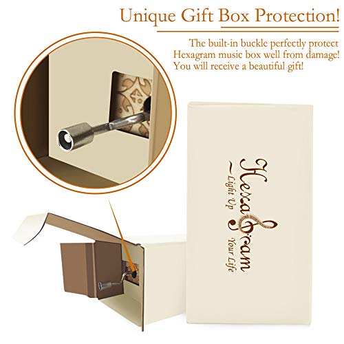 Hexagram You are My Sunshine Music Box Vintage Laser Engraved Wooden Musical Boxes Gifts for Birthday/Valentines Day/Thanksgiving Day/Christmas Cute Hand Cranked Small Sunshine Music Box Home Decor