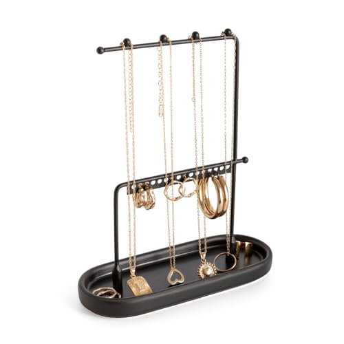KOOK TIME Porte Bijoux | Presentoir bijoux métal avec plateau bijoux ceramique pour bagues, bracelets et autres petits bijoux | presentoir collier et...