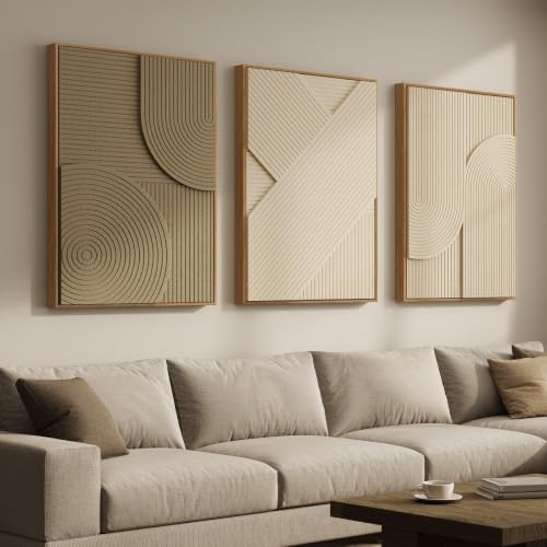 Large Framed Neutral Abstract Wall Art for Living Room, Boho 3D Artwork