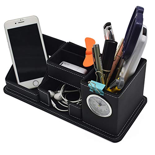 SANQIANWAN Almacenamiento multifuncional Caja de Cuero Papelería de escritorio Joyas, bolígrafo/lápiz, teléfono celular, tarjetas de presentación, Papel de NOTA, soporte para Control remoto Cover