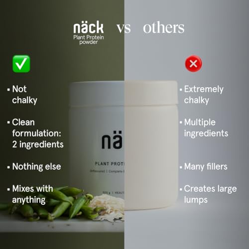 Image of Nack Plant Based Protein Supplement | 500g Unflavoured | 80% Pea & Rice Protein | 24g per Serving | Complete Essential Amino Acid Profile 9.7g EAA, 4.5g BCAA | Muscle Growth & Recovery | Vegan & Gluten-Free (Pack of 2)
