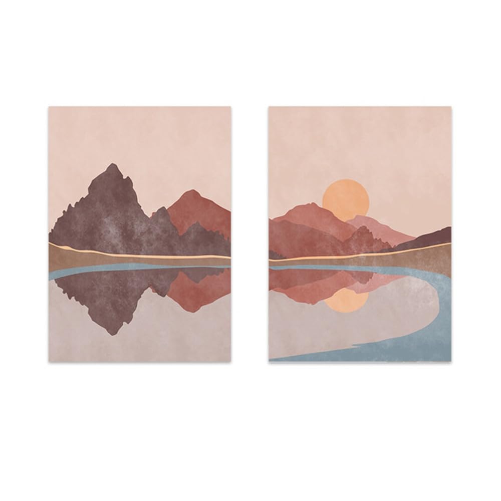 WUHBCZ Art Decor,Boho Lake Canvas Poster Print Abstract Sunset Landscape Painting Nordic Wall Art Picture for Living Bedroom Office Decor Artwork-30 * 50cm*2PCS (No Frame)