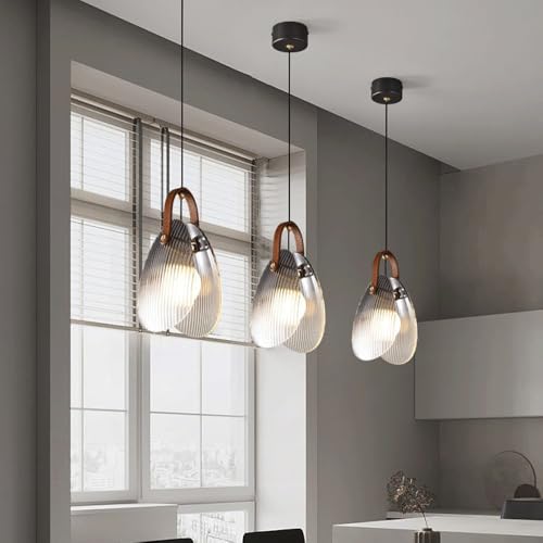 Lámpara colgante de cristal con forma de concha y acero inoxidable gris humo 5