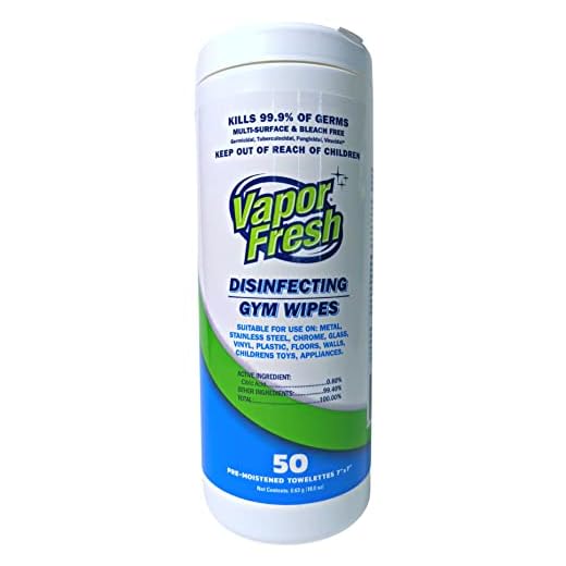 Vapor Fresh Disinfecting Gym Wipes, Plant Based Disinfectant for Yoga Mats, Spin Bikes and Fitness Equipment, Safe On All Surfaces (1 Canister, 50 Wipes)