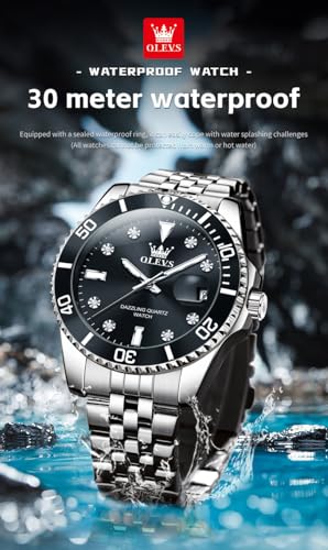 Image of OLEVS Watch for Men Stainless Steel Quartz Business Dress Diamond Large Dial Waterproof Mens Watches with Date Wrist Watch