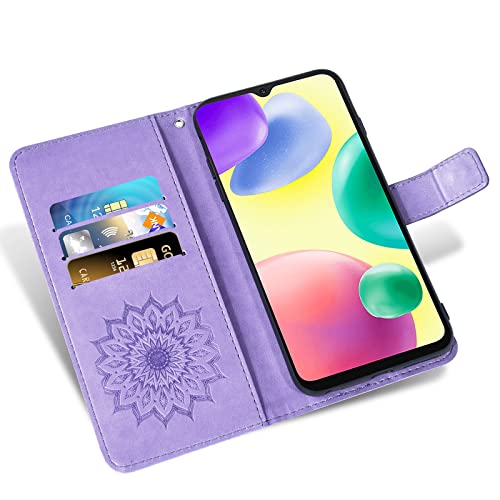 Asuwish Phone Case For Xiaomi Redmi 10A/9C Wallet Cases With Tempered Glass Screen Protector Sunflower Leather Slim Flip Cover Card Holder Stand Cell Accessories Redme Redmi10A Redmi9C Women Purple #TOP1