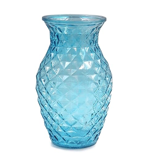 OFFIDIX Glass Waisted Flower Vase - Modern Style, Lattice Design for Home Decoration (Blue)