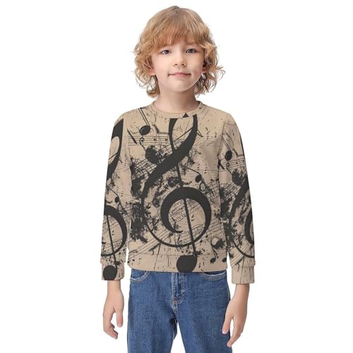 Music with Notes And ClefChildren's Casual Pullover Sweatshirt Loose Fit6-7Y