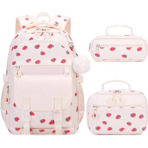 Scothen Backpack for Girls, 3PCS Girls Backpack for School with Lunch Bag Pencil Case, Kids Bookbag Kindergarten Elementary Middle School Bag with USB Charging Port