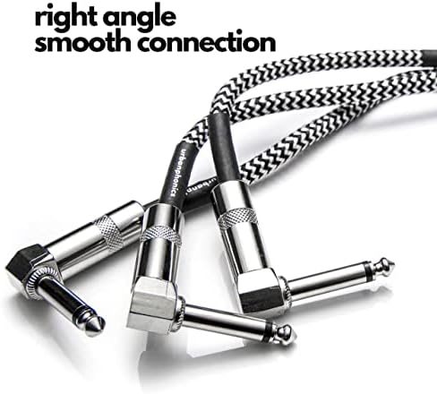 Urbanphonics Guitar Patch Cable | 6.35mm Jack Pro Grade Noiseless | 23 cms Pedalboard Cord Lead | Right Angle Male to Male | for Guitar, Bass and Effects Pedals | 3 Pack Black & White Braided Tweed