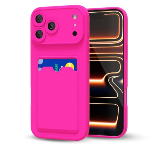 oakxco for iPhone 17 Pro/ 18 Pro Case with Card Holder, Cute Silicone Wallet Phone Case with Credit Card Slot, Soft Rubber Thin Slim Purse for Women Men with Shockproof Camera Cover, Hot Pink