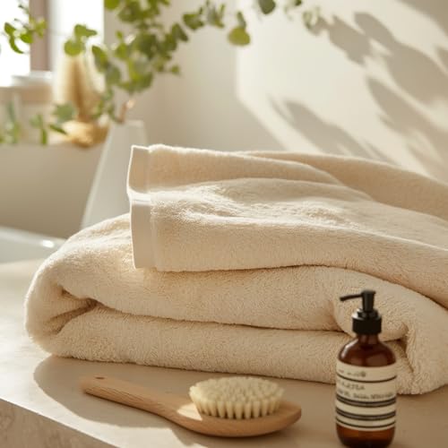 SALBAKOS 100% Turkish Cotton Jumbo Bath Sheet Towel Oversized 40x80 inch | Premium Hotel & Spa Quality, Soft, Absorbent, XL Bath Towels | Made in Turkey (Pack of 1, Ivory, Jumbo Bath Sheet) - Thumbnail 6