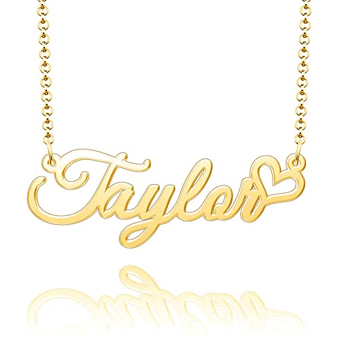 SexyMandala Personalized Name Necklace Gold Name Plate Necklace Love Heart Pendant Gift Card | Stainless Steel Jewelry | Taylor - Gold