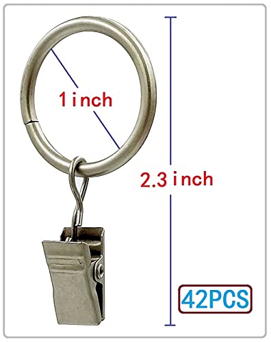 Anéis de cortina com clipe - conjunto de 42, diâmetro interno de 2,5 cm, serve para haste de até 1,5