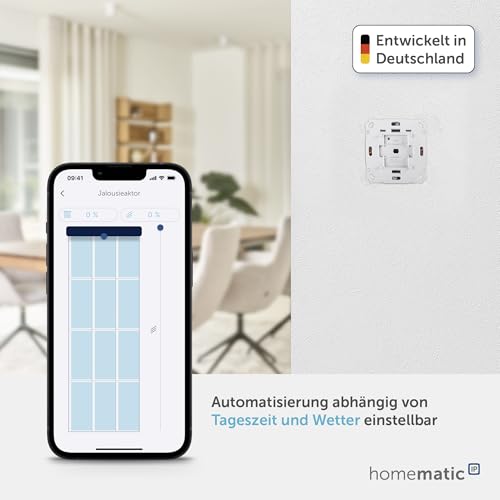 Homematic IP Smart Home Jalousieaktor für Markenschalter, digitale Steuerung von 1 Jalousie oder Raffstore, elektrische Jalousien nachrüsten, Steuerung per App, Alexa und Google Assistant, 151333A0