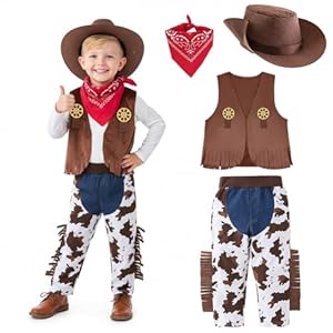 Vicloon Kinder Cowboy KostüM Set Mit Weste Hut Und Halstuch Ideal, Cowboy Kostüm Kinders, Western Outfits Set Kinder Kostüms, Karneval-Weihnachts Party Kleidung Set für Jungen oder Mädchen
