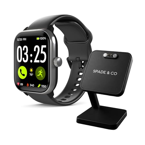 Image of Spade & Co Health Smartwatch 4 Bundle with Charging Dock - Heart Rate, Sleep & SpO2 Monitor, Pedometer, 10+ Day Battery, Answer /Make Calls, IP68 Waterproof, iOS & Android - Black