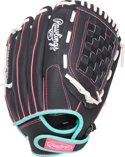 Image of Rawlings | Sure Catch Youth Series Softball Glove | 12.5 inch | Right Hand Throw | Black /Mint /Pink