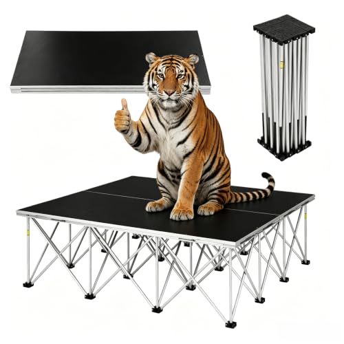 4x4ft Folding Portable Stage Platform 16 High 16-Strut Centipede Riser 1540lbs/sqft Heavy Duty Stage Non-Slip Surface Tool-Free Quick Assembly for Weddings/Concerts/Schools/Auditoriums/Events