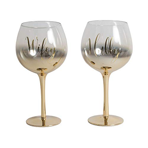 Always & Forever Set of 2 Gold Ombre Gin Glasses Hubby/Wifey