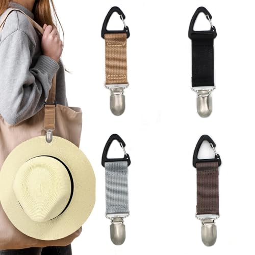 YUANGUNGUN Elastic Cap Clips 4PK - No-Slip Travel Hat Holder for Outdoor Gear (Fits All Hat Brims)
