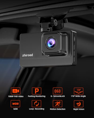 Rejestrator Jazdy Zhiroad Full HD 1080P, Dashcam z Karta SD 32 GB, Kamera Samochodowa z 3-cali Ekran IPS, Widok 176°, Wizja Nocna, Nagrywanie Pętli, Tryb Parkowania 24h, Czujnik Grawitacyjny, WDR
