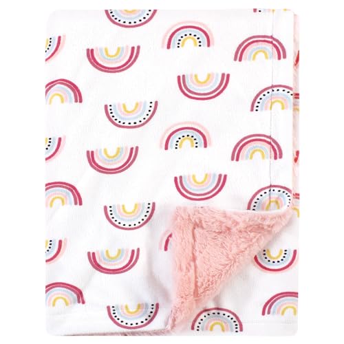 Image of Hudson Baby Unisex Baby Plush Blanket with Furry Binding and Back, Modern Rainbow, One Size