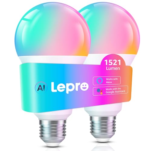 Lepro B3 AI Lampadina Smart E27, 1521LM RGB&Luce Bianca Regolabile, Progettista Illuminazione AI Personalizzato, Funziona con Alexa/Google Assistant, Connessione Wi-Fi e Bluetooth, Sync Musicale, 2pcs