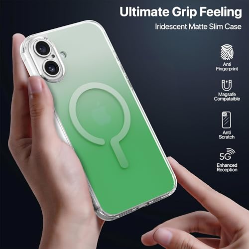 Image of eller sante Maven Magpro Back Cover Case for iPhone 16 Plus Scratch Resistant Camera Screen Protector TPU Shockproof 10ft Drop Protection Support Mag-Safe Wireless Charging- Green