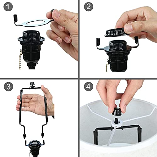 7 8 9 10 Inch Lamp Shade Harp Holder,Adjustable Lamp Harp Kit,Fit 3/8 Ip Standard,E14,E26,E27 Light Base Uno Fitter Adapter,Black Horn Frame Lampshade Bracket (Black) #TOP5