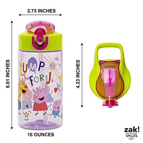 Zak Designs Peppa Pig Kids Water Bottle For School Or Travel, 16Oz Durable Plastic Water Bottle With Straw, Handle, And Leak-Proof, Pop-Up Spout Cover (Peppa & Friends) #TOP7