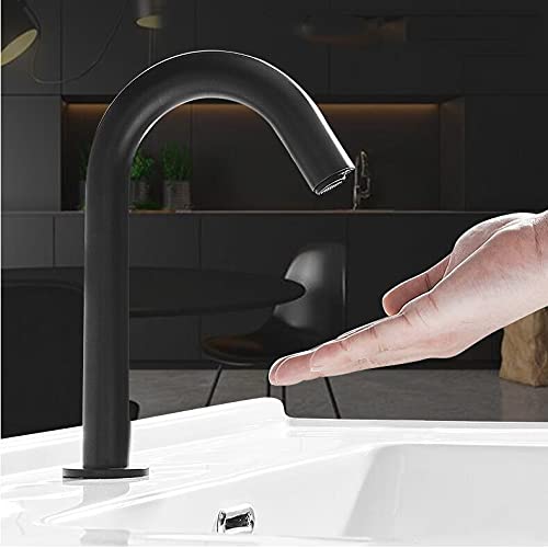 Grifo de baño de latón premium con sensor de movimiento electrónico y acabado negro 6