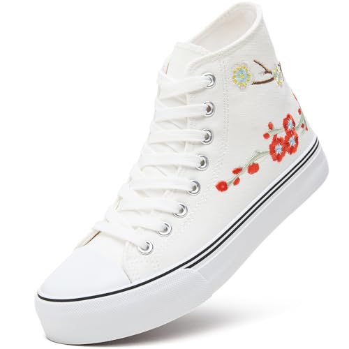 Image of ZGR Womens High Top Canvas Sneakers,Lace-up Canvas Shoes,Casual Tennis Walking Shoes