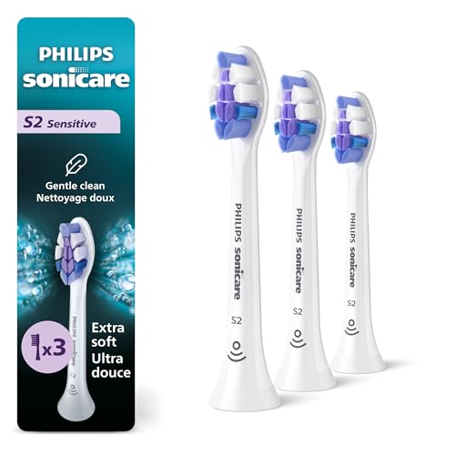 Philips Sonicare S2 Sensitive - Genuine Replacement Electric Toothbrush Heads, White, 3 Pack, HX6053/77