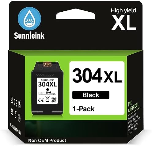 Sunnieink 304 Black Ink Cartridge, Cartridges Replacement for HP 304, Printer Envy 5020 5010 5030 5032 5055 DeskJet 2600 2630 2620 3720 2633 2622 2632 3733 2634 3760 3750 3735 3700