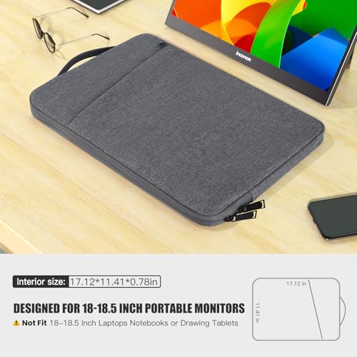 Image of 18.5 Inch Portable Monitor Case Protective Sleeve for InnoView VisionOwl Upperizon Usparkle Ingnok aimuonos Ingnok Motyeowe Cocopar EVICIV HONGO, 18-18.5 inch Portable Monitor Carrying Case Bag, Gray