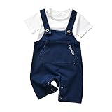 2PcsUnisex-Baby-Vintage-Clothes-Infant Jeans Overalls Romper Outfit Sets (White&Blue, 2T)