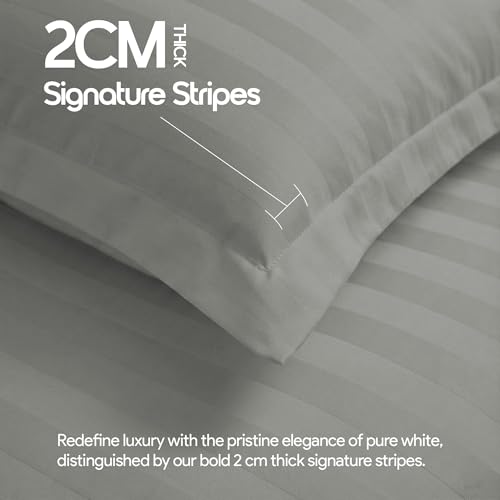 Image of LINENWALAS Cotton 300 TC Standard Size Pillow Cover | 2 cm Sateen Stripe Design | Cloud-Soft, Breathable & Skin-Safe | Oeko-TEX Certified Hotel-Style Bedding (18x28 inch, Set of 2, Silver Grey)