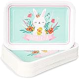 Happy Easter Paper Plates with White Bunny Rabbit (9 x 13 In, 48 Pack)