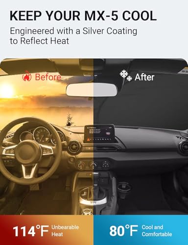 Image of Proadsy 2026 Upgrade Front Windshield Sun Shade Foldable Sunshade Protector Custom Fit MX-5 Miata Convertible 2016-2026 MX5 Accessories