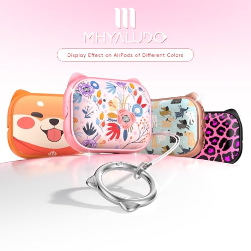 Image of for AirPods Pro 2 Case with Cleaning Kit, Cute Cat Ear Print Design & Cute Buckle for Girls, Phone Holder & Top Safe Lock Buckle Design for AirPods Pro 2nd /1st Gen case, Pink Flower