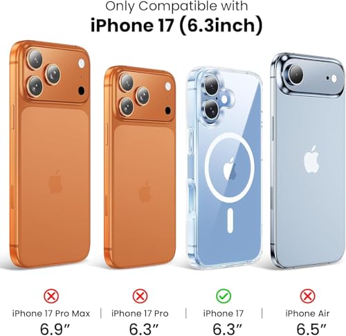 Image of Magnetic Case for iPhone 17 Compatible with MagSafe, Shockproof Phone Bumper Cover, Anti-Scratch Clear Back (Clear)