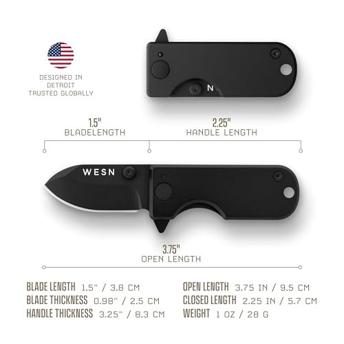 Image of WESN Microblade Premium Folding Pocket Knife - 1.5 inch D2 Steel Blade, Compact Titanium EDC Knife with G10 Handle, Manual Thumb Stud, Deep Carry Clip - Lightweight Everyday Carry (Blacked Out)