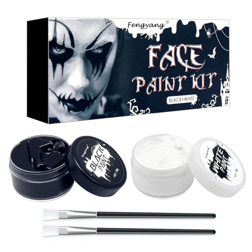 Fengyang Maquilhagem Halloween, maquilhagem Halloween preto e branco, kit de pintura corporal de rosto em branco e preto, para festas teatral cosplay